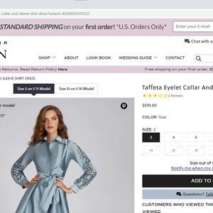 Rickie Freeman For Teri Jon Eyelet Collar & Sleeve Taffeta Shirtdress